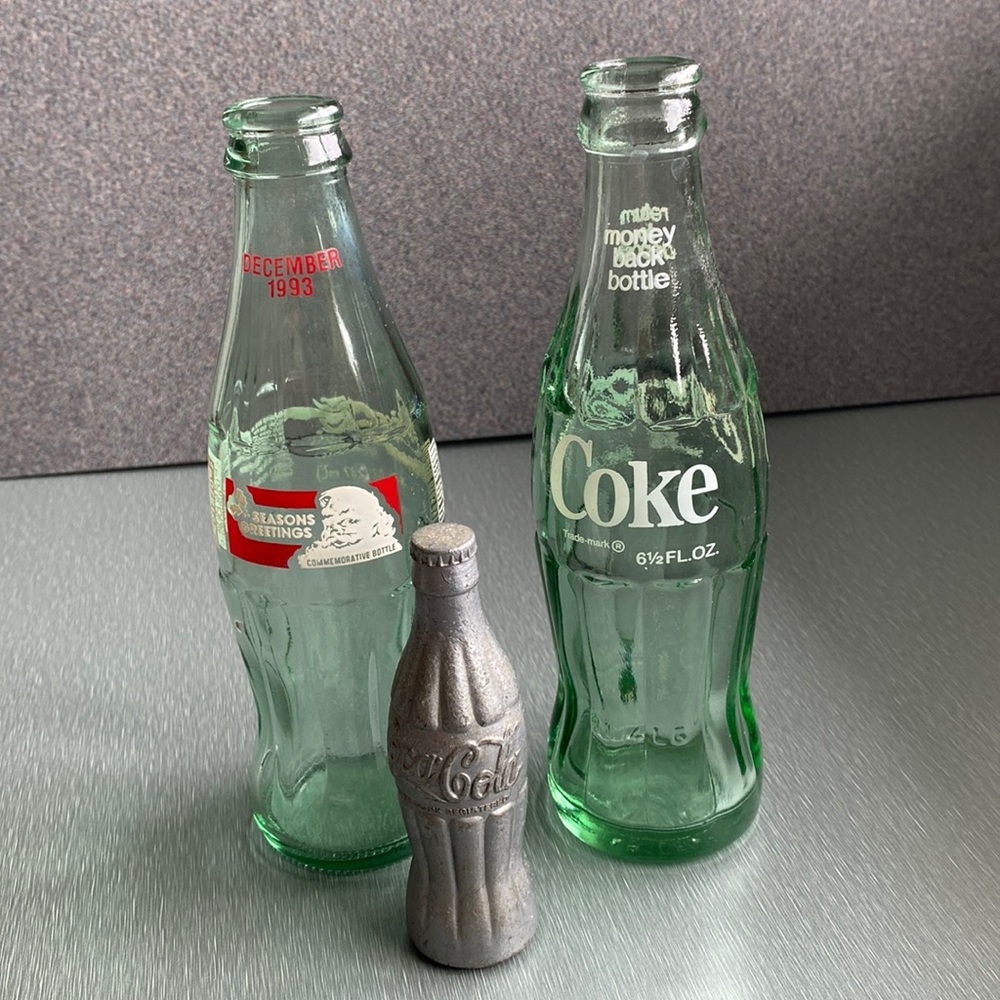 Vintage Coca-Cola 1993 Bottle and 1930's Figurine